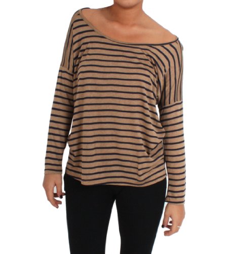 Honey Punch Classic Scoopneck Dolman Sleeved Striped Shirt in Brown