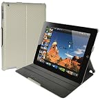 Amzer Shell Portfolio Case Cover for Apple iPad 3, The new ipad 3rd Gen - White Carbon Fibre Texture