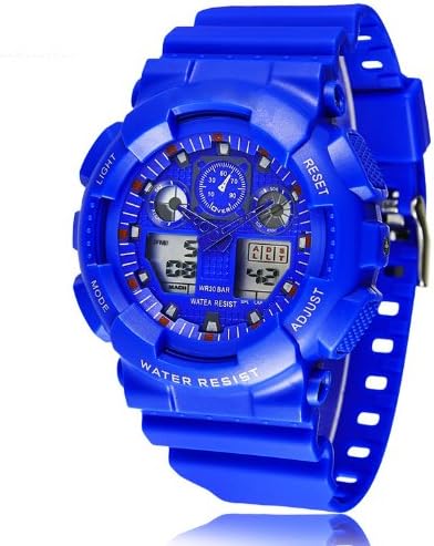 Ampmall® Great Christmas Gift Electronic Multi Function Military S-shock Sports LCD Date Analog Digital Waterproof Watch Boys Girls Dual Display Digital Sports Swimming Running Wrist Stop Watch Charming Men's LED Water Resistant Fashion Quartz Bracelet Silicone Jelly Racing Watches Girl's Lady's Casual Unisex Strap Women's Xmas Gift Boyfriend Girlfriend Gift Adult Students Kids Plastic Back Light Luminous Outdoor Stopwatch with Unique Ampmall Lable (Blue-66926)