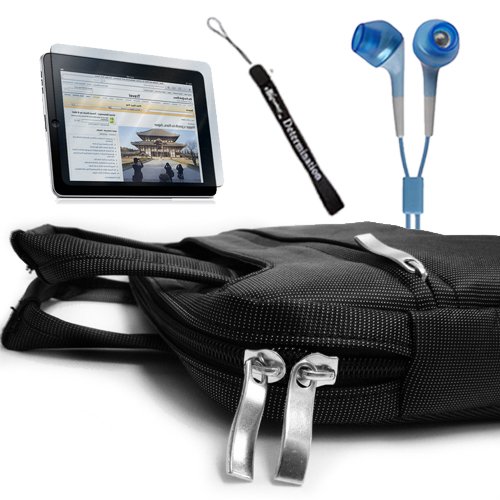 Premium Protective Jacket Shoulder Bag for Apple iPad 3G tablet/Wifi model 16GB, 32GB, 64GB + Includes a 4-inch eBigValue (TM) Determination Hand Strap + Includes Anti Glare Screen protector + Hi-Fi Noise - Reducing Ear Buds Earphones for iPad 3.5 mm Jack