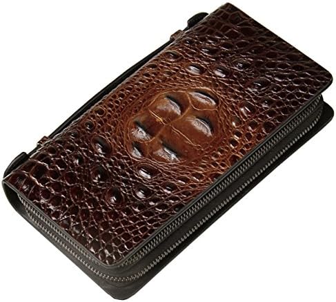 Men's genuine Leather Business Wristlet Zippered Clutch Bag Crocodile grain design wallet