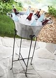Round Silver Beverage Tub with Folding Wrought Iron Stand