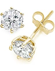0.63 Carat D/VVS2 Round Brilliant Certified Diamond Solitaire Stud Earrings in 18k Yellow Gold
