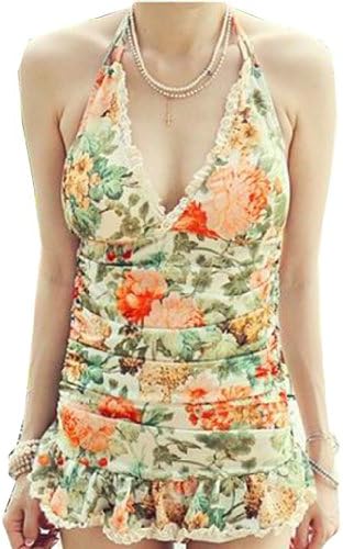 TM Retro Vintage Lace Floral Orange Push Up Bandeau Bikini Swimsuits Swimwear M