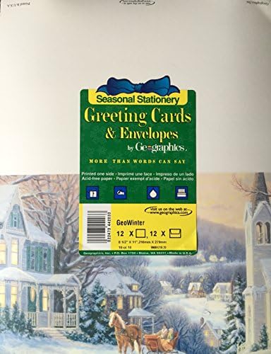 Geographics 12 pack 5.5"x8.5" Greeting Cards &amp; Envelopes Seasonal Stationary Set "Winter Scene"