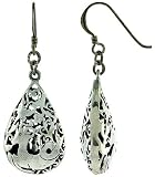 Sterling Silver 1 1/8" (28mm) Teardrop Shape Filigree Style Earrings with Capricorn Sign