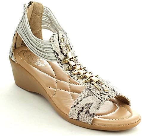 BOLARO DW5850 Women's Open Toe Animal Skin Print Wedge Sandals, Color:GREY, Size:6.5