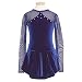 ChloeNoel Girls Navy Velvet Mesh Long Sleeves Ice Skating Dress 4-Adult L