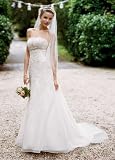 David's Bridal Wedding Dress: Organza Fit and Flare with Embellished Lace Style WG3121