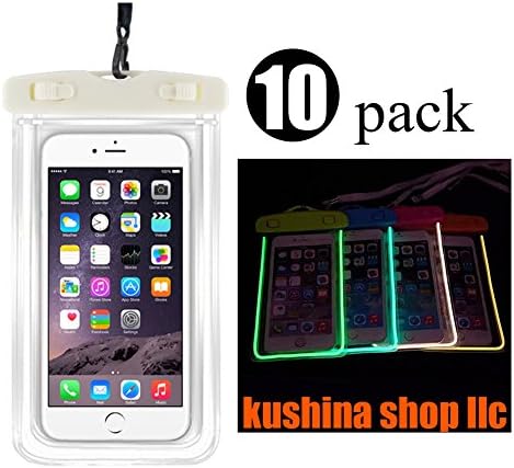 Kushina Luminous Waterproof Case, 10 Pack Universal Waterproof Case, Dry Bag, Size Fits All Large Smartphones up To 6.0 Inch (10 PCS White)