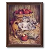 Country Kitten Kitty Cat Apple Home Decor Wall Picture Cherry Framed Art Print