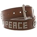 Boston Traveler Leather Peace Sign Studded Belt - Brown