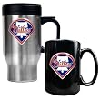 Philadelphia Phillies MLB Stainless Steel Travel Mug & Black Ceramic Mug Set - Primary Logo