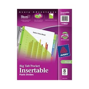 Avery Worksaver Big Tab Plastic Dividers with Slash Pocket, 8 Tab, Assorted, 8 per Set (11903)