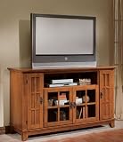 Entertainment Credenza with Glass Doors in Cottage Oak Finish