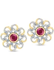 Diamond (0.37 Ct, IJ-SI), 18 Kt Yellow Gold Surya Floral Stud Earrings