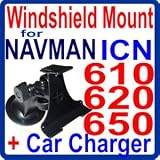 Car Mounting Kit Vehicle Windshield / Suction CUP Mount for Navman ICN-610 , ICN-620 , ICN-630 , ICN-635 , ICN-650 GPS + Car Charger