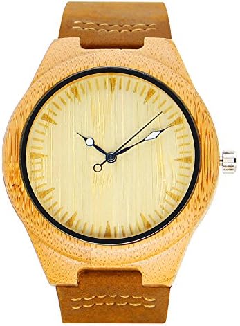 Men's Bamboo Wood Watch with Genuine Leather Strap