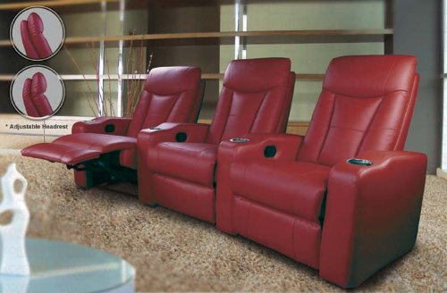 Pavillion Theater Seating - 3 Red Leather Chairs - Coaster Co. Pavillion Theater Seating - 3 Red Leather Chairs - Coaster Co.