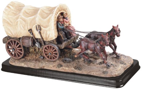 Wagon w/ Horse Cowboys Western Rodeo Figurine Statue Sculpture Figure