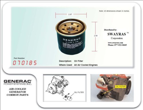 Generac Part #: 070185B - OIL FILTER BLACK 75 LONG
