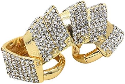 Goldtone Full Finger Six Layer Rhinestone Armor Stacked Shield Ring (Goldtone Clear Rhinestones)