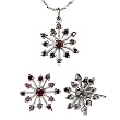 Sparkling Garnet Cubic Zirconia Snowflake Platinum Overlay CAREFREE Sterling Silver Pendant Necklace and Stud Earrings Set