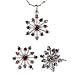 Sparkling Garnet Cubic Zirconia Snowflake Platinum Overlay CAREFREE Sterling Silver Pendant Necklace and Stud Earrings Set