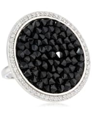 Sterling Silver Genuine Swarovski Elements Black Crystal Rock and Cubic Zirconia Border Ring, Size 7