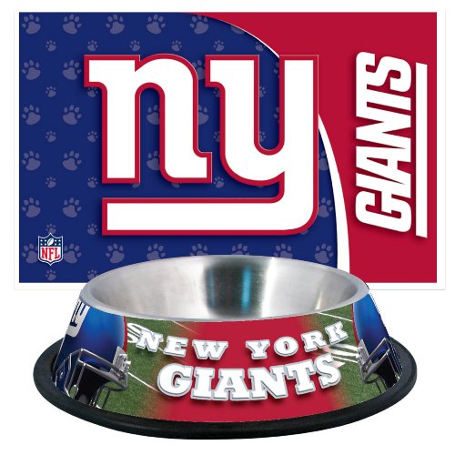 NY Giants Pet Bowl and Mat Combo