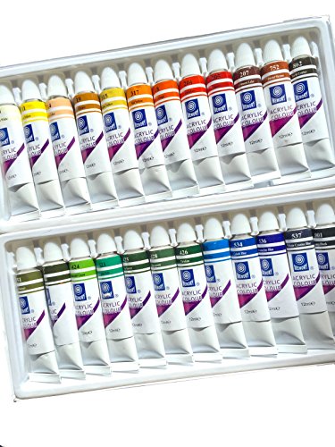 ACRYLIC PAINT SET of 24 COLORS. Professional Acrylic Painting set can be used with NO GESSO OR MATTE MEDIUM NEEDED, thick body acrylic colors to Bible Journal with saturated hues perfect for Fingernail Art and can be used as Fabric Paint, for Tole Pa
