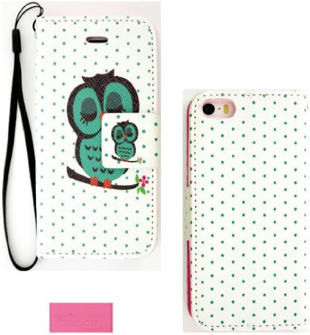 iPhone 5 5G 5S 5th Premium Faux Leather Cute Owl On Polka Dots Wallet Case