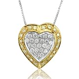 18k Gold White and Yellow Diamond Heart Pendant Necklace (GH, SI, 0.49 carat)