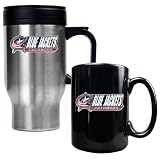 Columbus Blue Jackets NHL Stainless Steel Travel Mug and Black Ceramic Mug Set