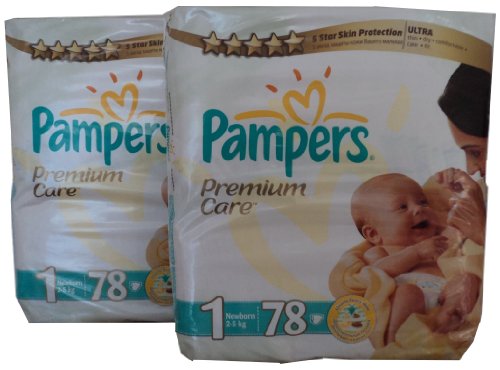 Neu 156 PAMPERS WINDELN (2x78 Windeln), Premium Care Gr.1 2-5 Kg NEWBORN mit den neuen ABSORBERSYSTEM