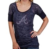 Touch By Alyssa Milano Atlanta Braves Ladies Navy Blue Rhinestone Logo Sheer Burnout Premium T-shirt (Medium)