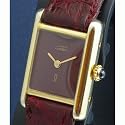 Antique/Vintage: Pre-owned Women's Cartier Watch Vermeil Tank Burgundy Dial Swiss Manual Wind Movement 1970/80's
