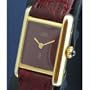 Antique/Vintage: Pre-owned Women's Cartier Watch Vermeil Tank Burgundy Dial Swiss Manual Wind Movement 1970/80's