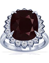 18K White Gold Cushion Cut Ruby Ring With Sidestones