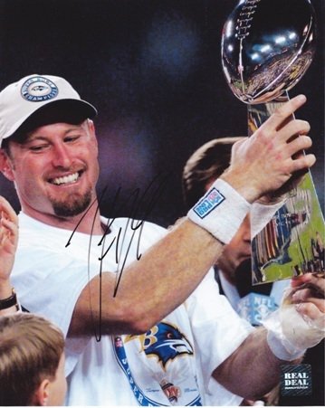 Trent Dilfer Autographed/Hand Signed Baltimore Ravens 8x10 Super Bowl Trophy Photo