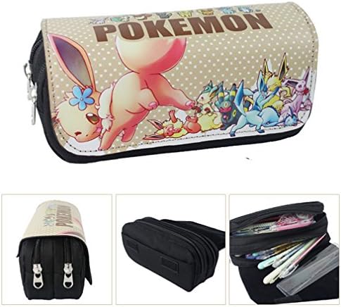 QM Pokemon Canvas Pencil Pen Bag Case Box Cosmetic Pouch Pocket Brush Holder Makeup Bags (gray)