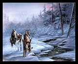 Indian Shadow Forest Native American Gold Wood-Mounted Art Poster Print - 20" X 16"
