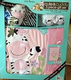 Little Miracles Cute & Cuddly 3 Piece Baby Girl Gift Set Zebra Pink & Black