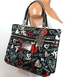 Coach Limited Edition Graffiti Hearts Glam Shopper Bag Purse Tote Black Red