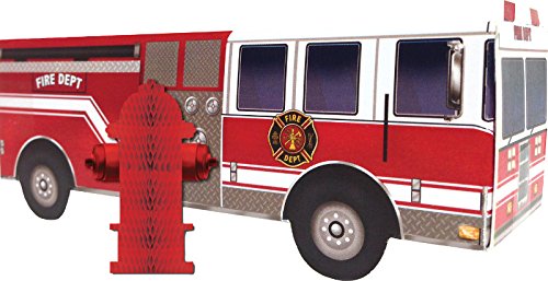 Creative Converting 2 Piece Fire Watch Centerpiece Fire Truck and Hydrant Honeycomb, Black/Orange