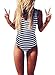 ZXZY Women Cross Back Black and White Stripes Bathing Suit Monokini, US S,Stripes,US S