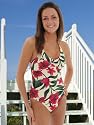 Christina Swimsuit 1 Piece Halter Tank Swimwear Maillots Floral Tropical Print Retails $78 Sizes 10 14 or 16
