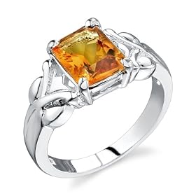Sterling Silver 2.00 cts Radiant Cut Citrine Ring Size 7