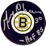 Gerry Cheevers Autographed Boston Bruins Puck with HOF 85 Inscription