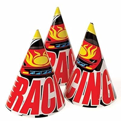 Dozen Racing Theme Paper Birthday Party Hats With Chin Straps